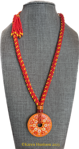 "*******8-strand "Double Spot" Necklace with Handpainted Donut Pendant - Sunshine"
