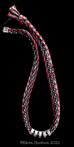 "8-strand Kongoh Gumi Three Braid Necklace with Curved Focal" - Black, Wine, Silver
