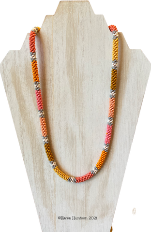 "8/0 Beaded Colorblock Kumihimo Necklace" - Sunset