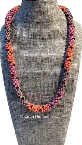 "*****6/0 Painting with Beads Color Block Single Black Spot Necklace - Persimmon, Peony, Nutmeg"