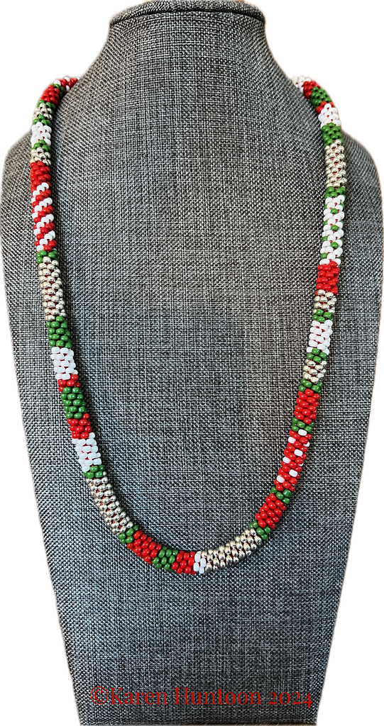 "*****8/0 Beaded Colorblock Kumihimo Necklace" - Holiday Mix