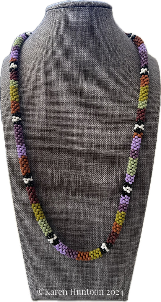 "***8/0 Beaded Colorblock Kumihimo Necklace" - Aubergine