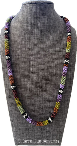 "***8/0 Beaded Colorblock Kumihimo Necklace" - Aubergine