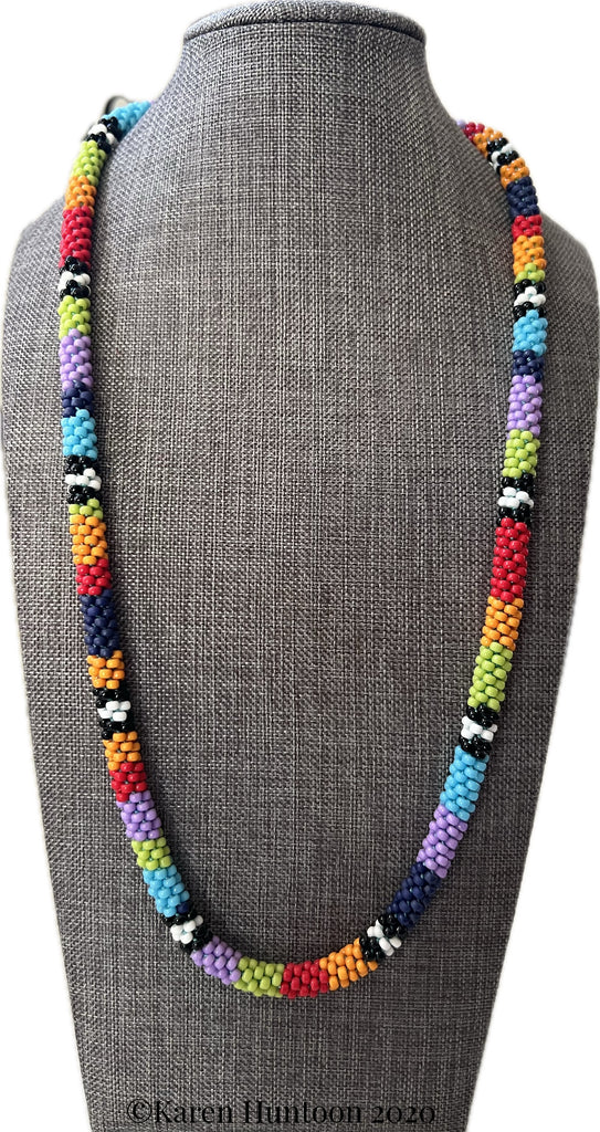 "***8/0 Beaded Colorblock Kumihimo Necklace" - Fiesta
