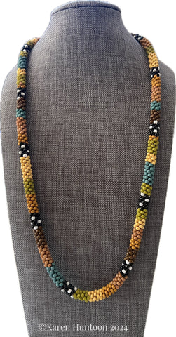 "***8/0 Beaded Colorblock Kumihimo Necklace" - Harvest