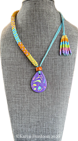 "*****8/0 Beaded Colorblock Blended Spot Necklace with Handpainted Easter Egg Pendant