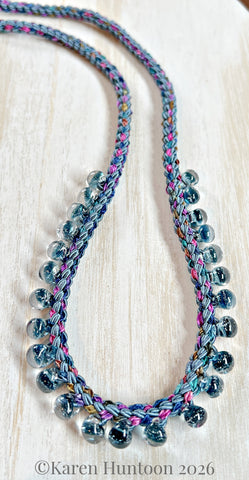 "******8-strand Boro Glass Teardrop Edge Bead Necklace in Jubilee Ribbon & Soutache" - Parisian Blue