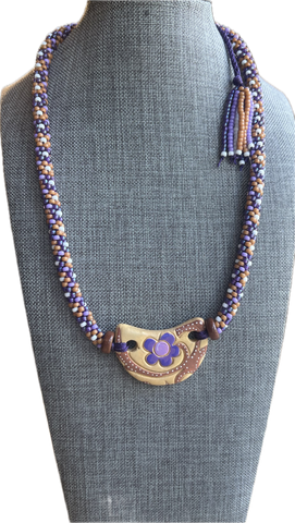 "*******Kongoh Gumi Flower Beaded Necklace with Handpainted Pendant"