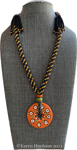 "******8-strand "Double Spot" Necklace with Handpainted Donut Pendant - Halloween"