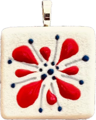 Handpainted Ceramic Pendant, San Miguel de Allende Tile -  Red Flower (only one left)