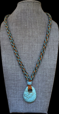 "****** Kongoh Gumi Italian Soutache Necklace with a Gemstone Pendant - Turquoise