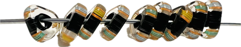 Furnace Glass Triangle Beads - Clear with Black/Orange/Blue/Yellow/Turquoise (9 beads/pkg)