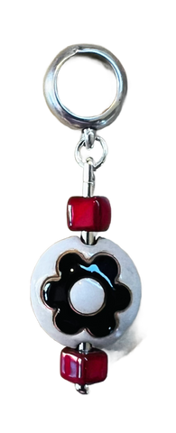 Golem Flower Bead Pendant, Black & White w/ Red