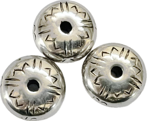 Round Pillow Focal Beads - Antique Silver (3 focal beads per pkg)