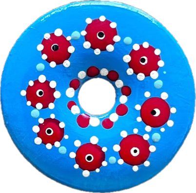 Handpainted Ceramic Donut Pendant - Blue, Red, White