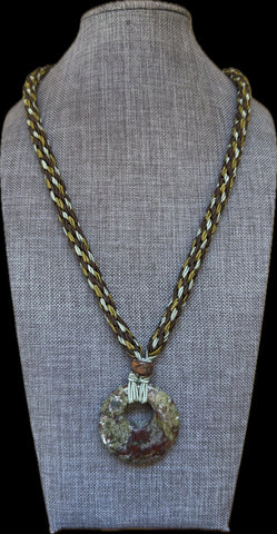 "****** Kongoh Gumi Italian Soutache Necklace with a Gemstone Donut Pendant - Jasper