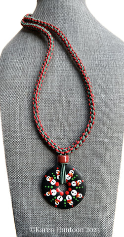 "**8-strand Kusari Tsunagi Necklace with Handpainted Snowman Donut Pendant- BACK AGAIN"