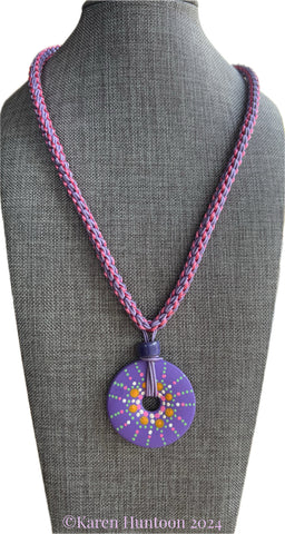 "***8-strand Kusari Tsunagi Necklace with Handpainted Hyacinth Donut Pendant- NEW"