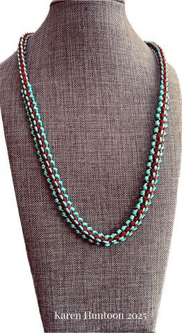 "***8-strand Kusari Tsunagi Soutache & Satin  Edge Bead Necklace Kit - Aqua & Red"