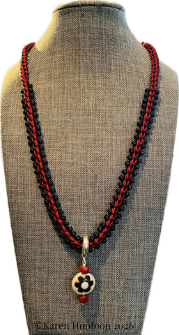 "*****8-strand Kusari Tsunagi Soutache & Satin Edge Bead Necklace with "Nested" Pendant - Black