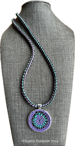 "***8-strand Kusari Tsunagi Necklace with Hand-wrapped Coil Pendant - Hyacinth