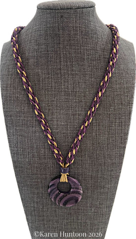 "****** Kongoh Gumi Italian Soutache Necklace with a Boro Glass Donut Pendant - Berry