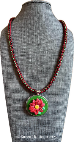 "*******Kusari Tsunagi Necklace with Handpainted Poinsettia Pendant
