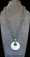 "****** Kongoh Gumi Italian Soutache Necklace with a Gemstone Donut Pendant - Cloudstone