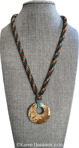 "****** Kongoh Gumi Italian Soutache Necklace with a Brownstone Pendant