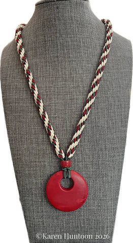"****** Kongoh Gumi Italian Soutache Necklace with a Redstone Pendant - Holiday