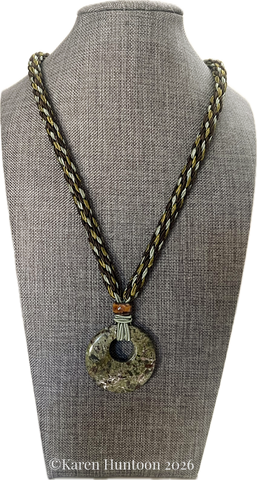 "****** Kongoh Gumi Italian Soutache Necklace with a Gemstone Donut Pendant - Jasper