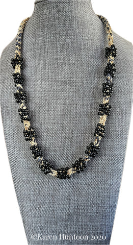 "*****8-strand Jubilee Ribbon Kongoh Gumi Cluster Bead Necklace Kit" - Travertine & Black