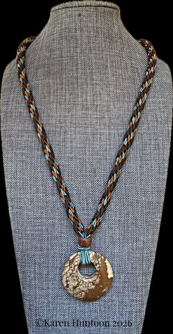 "****** Kongoh Gumi Italian Soutache Necklace with a Gemstone Donut Pendant - Brownstone