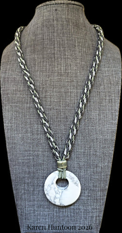 "****** Kongoh Gumi Italian Soutache Necklace with a Gemstone Donut Pendant - Cloudstone