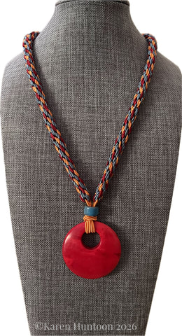 "****** Kongoh Gumi Italian Soutache Necklace with a Redstone Donut Pendant
