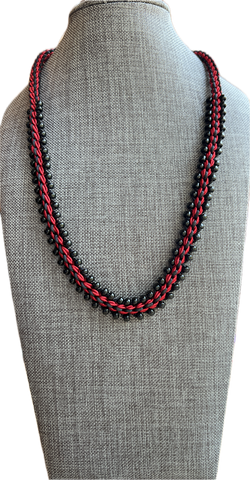 "***8-strand Kusari Tsunagi Soutache & Satin  Edge Bead Necklace Kit - Red & Black"