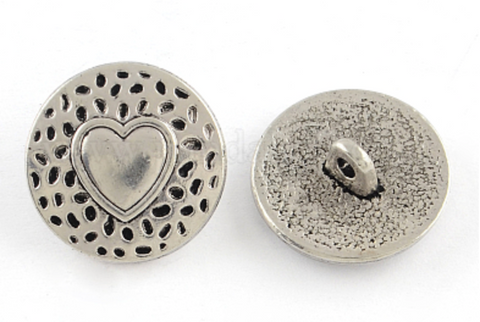 Button, Heart with Shank, Antique Silver, 18.5mm