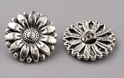 Button, Flower with Shank, Antique Silver, 18mm