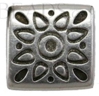 Square Bead, Folk Flower Square, 9mm x 9mm (Hole 5mm x 2mm)