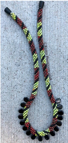 "*****8/0 Beaded Colorblock Swirl Teardrop Fringe Necklace & Magnetic Closure"