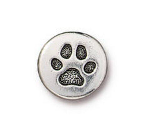 "Dog Paw" Button, Round, Tierra Cast, Antique Silver