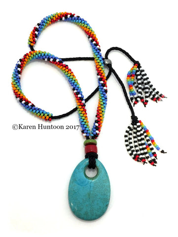 "******8/0  Beaded Elongated Swirl Kumihimo Necklace Kit with Turquoise Pendant" & Adjustable Closure