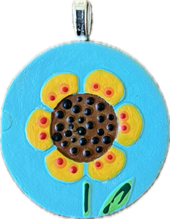Handpainted Sun Flower Pendant - Aqua (42mm diameter)