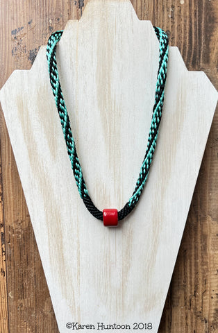 16-strand Braiding with a Core Kumihimo Necklace Kit - Turquoise & Black with Red