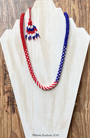 8/0 3-Color Blended Beaded Kumihimo Necklace" - 4th of July