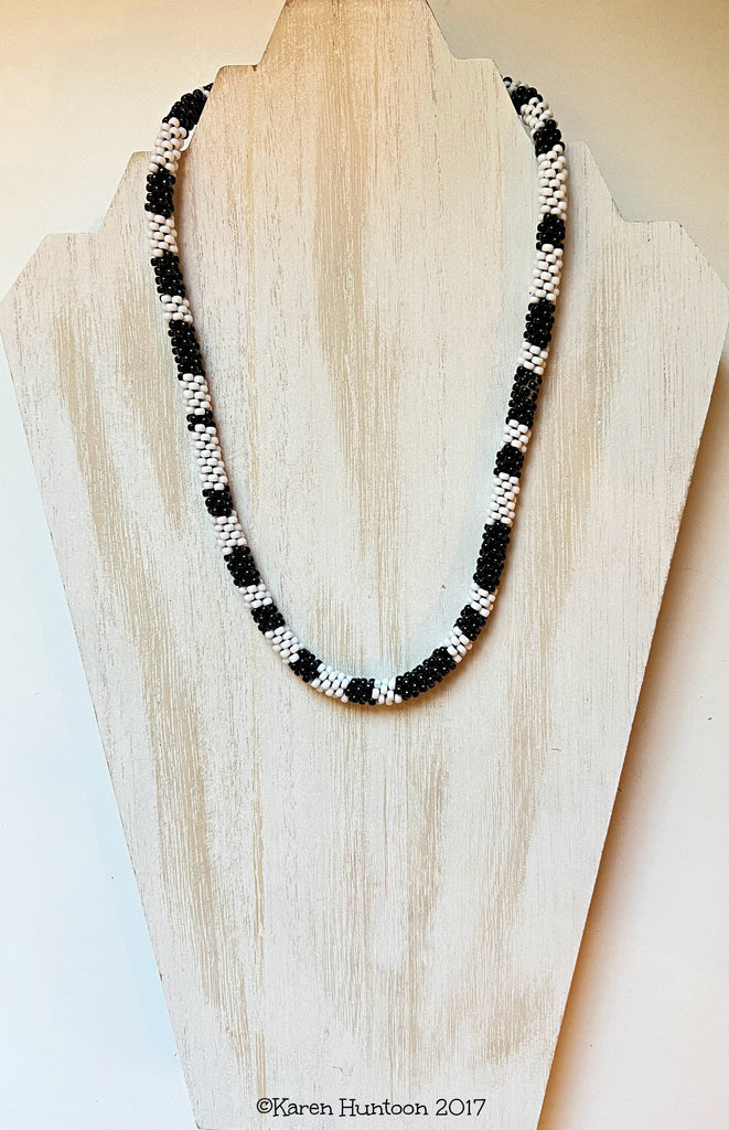 Beaded Barcode "LOVE" Kumihimo Necklace - Black & White