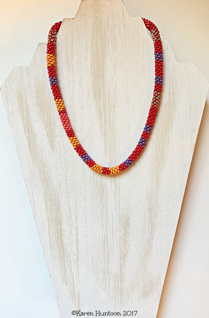 Beaded Barcode "LOVE" Kumihimo Necklace- Multi Reds