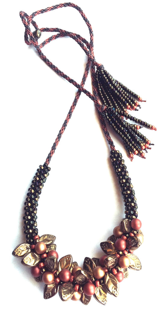 Kumihimo Beaded Bauble & Leaf Necklace