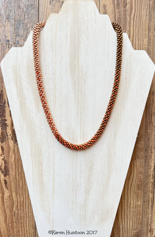 3-Color Blended Beaded Kumihimo Necklace - Muscat/Bronze/Saffron