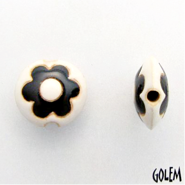 Golem Flower Lentil Bead, 17.5mm - Black & White